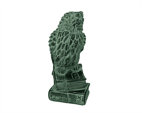 Goddess Athena's Owl stayed on books Statue,Green Patina ,Plaster Sculpture Cast 16,5cm