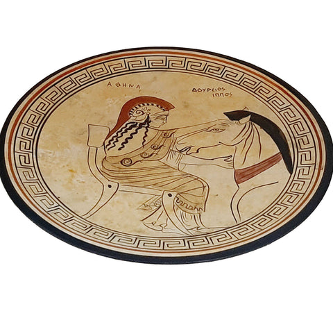 Goddess Athena constructing the Trojan Horse,Attic white plate 20cm
