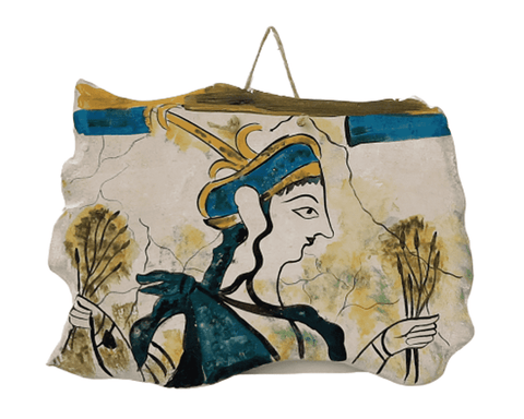 Goddess with Sheaves of Grain,ceramic slab , copy from the Room of the Frescoes, Citadel House, Mycenae - ifigeneiaceramics