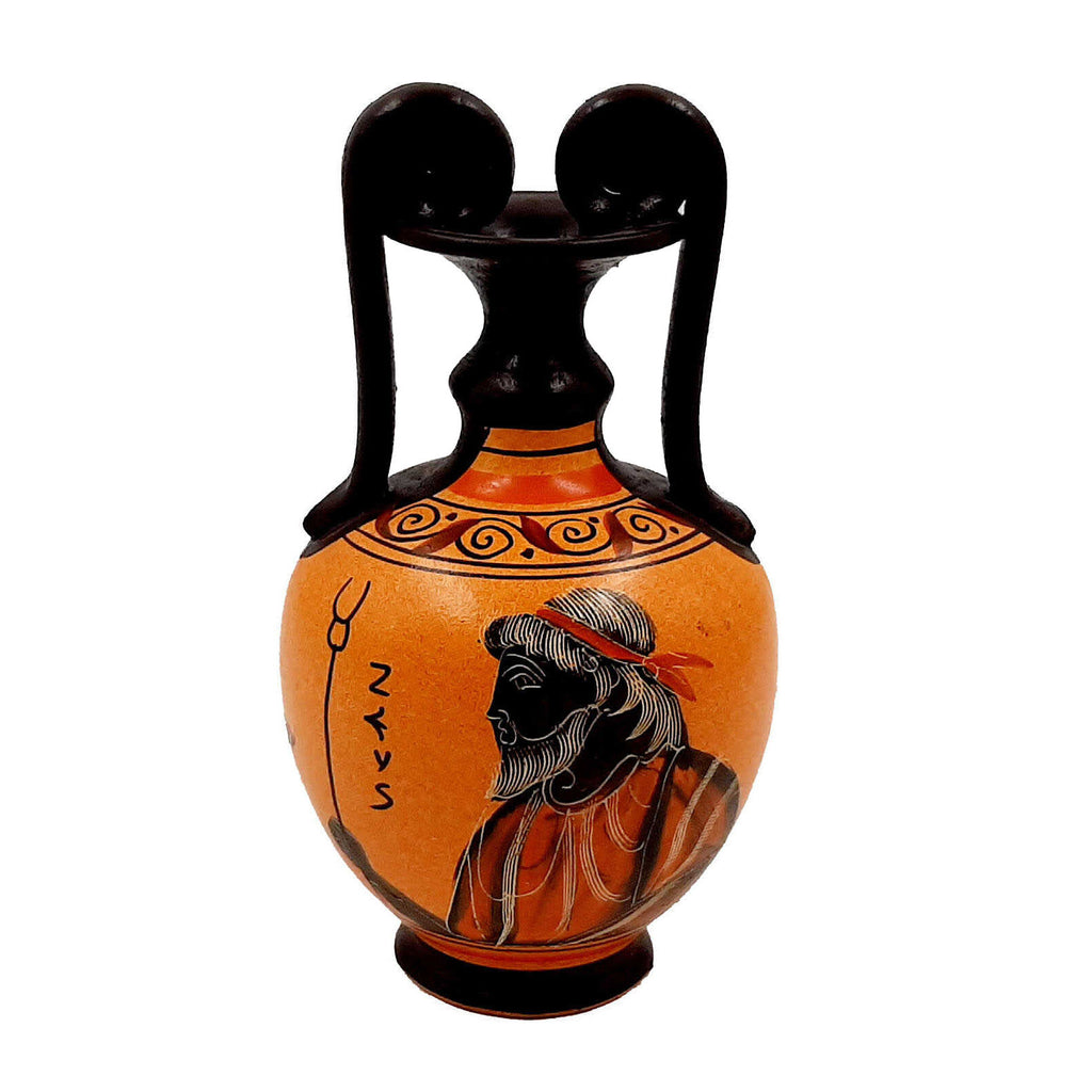 Greek Amphora 16cm,Antient Pottery,shows God Zeus - ifigeneiaceramics
