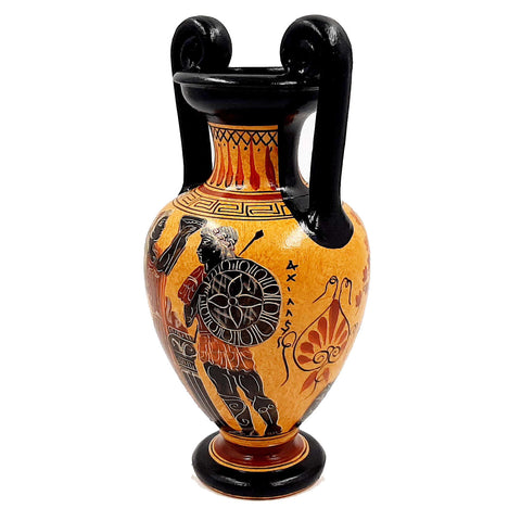 Greek Amphora 24cm,Ceramic Pottery,shows God Dionysus,Achilles with Pithia - ifigeneiaceramics