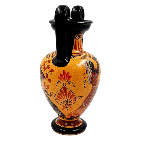 Greek Amphora 24cm,Ceramic Pottery,shows God Dionysus,Achilles with Pithia - ifigeneiaceramics