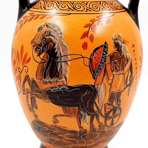 Greek Amphora 26cm,Pottery Pot,shows Achilles, God Dionysus - ifigeneiaceramics