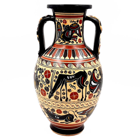 Greek Vase Amphora 26cm with snakes formed in his handles,Corinthian art - ifigeneiaceramics