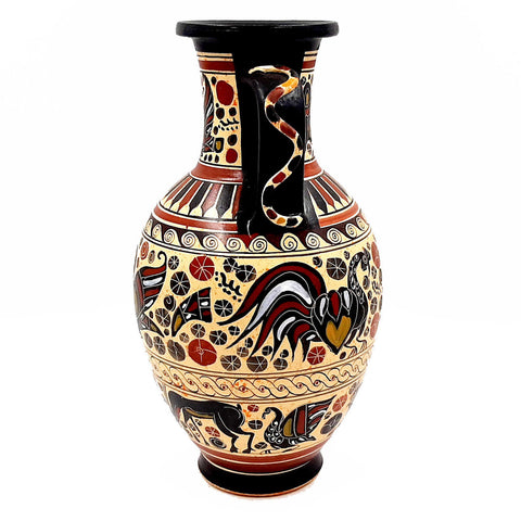 Greek Vase Amphora 26cm with snakes formed in his handles,Corinthian art - ifigeneiaceramics