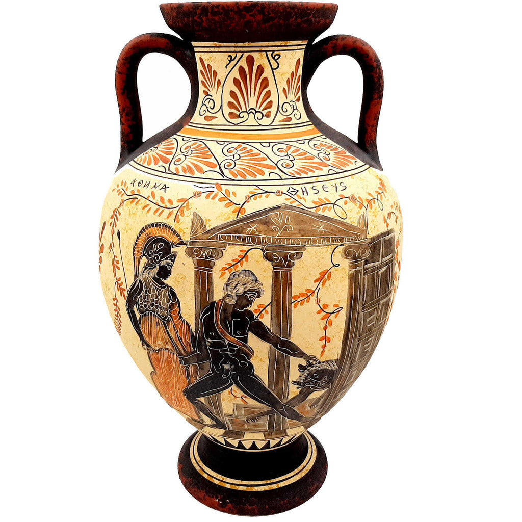 Greek Amphora 36cm Ancient Greek pottery ,Theseus and Minotaur,Achilles and Eudoros - ifigeneiaceramics
