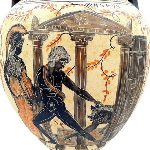 Greek Amphora 36cm Ancient Greek pottery ,Theseus and Minotaur,Achilles and Eudoros - ifigeneiaceramics
