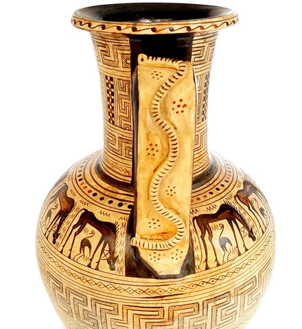 Greek Amphora 38cm with snakes formed in his handles, Geometric Art