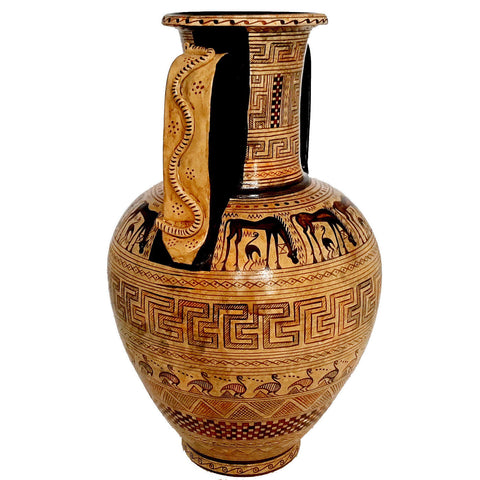 Greek Amphora 38cm with snakes formed in his handles, Geometric Art