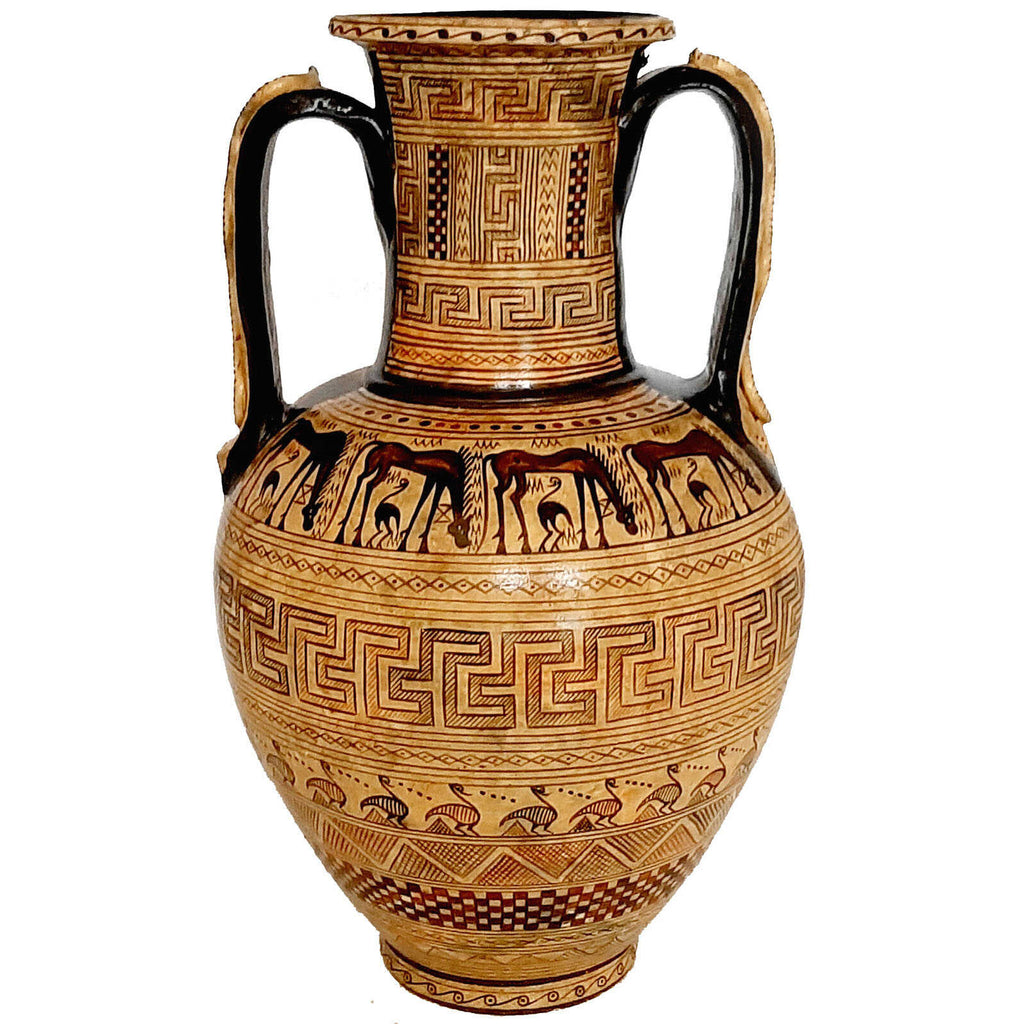 Greek Amphora 38cm with snakes formed in his handles, Geometric Art