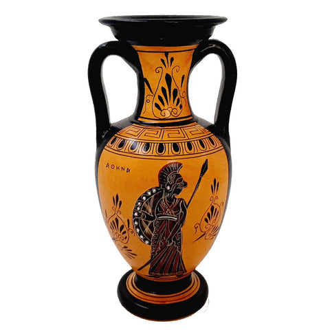 Greek Amphora Vase 22cm,Theseus and the minotaur,Black Figure Pottery - ifigeneiaceramics