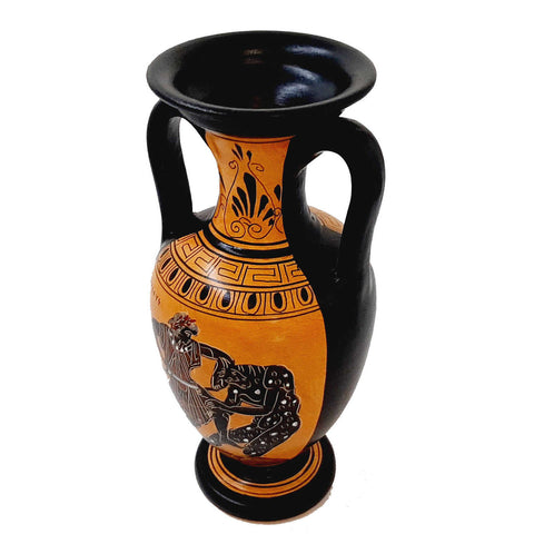 Greek Amphora Vase 22cm,Theseus and the minotaur,Black Figure Pottery - ifigeneiaceramics