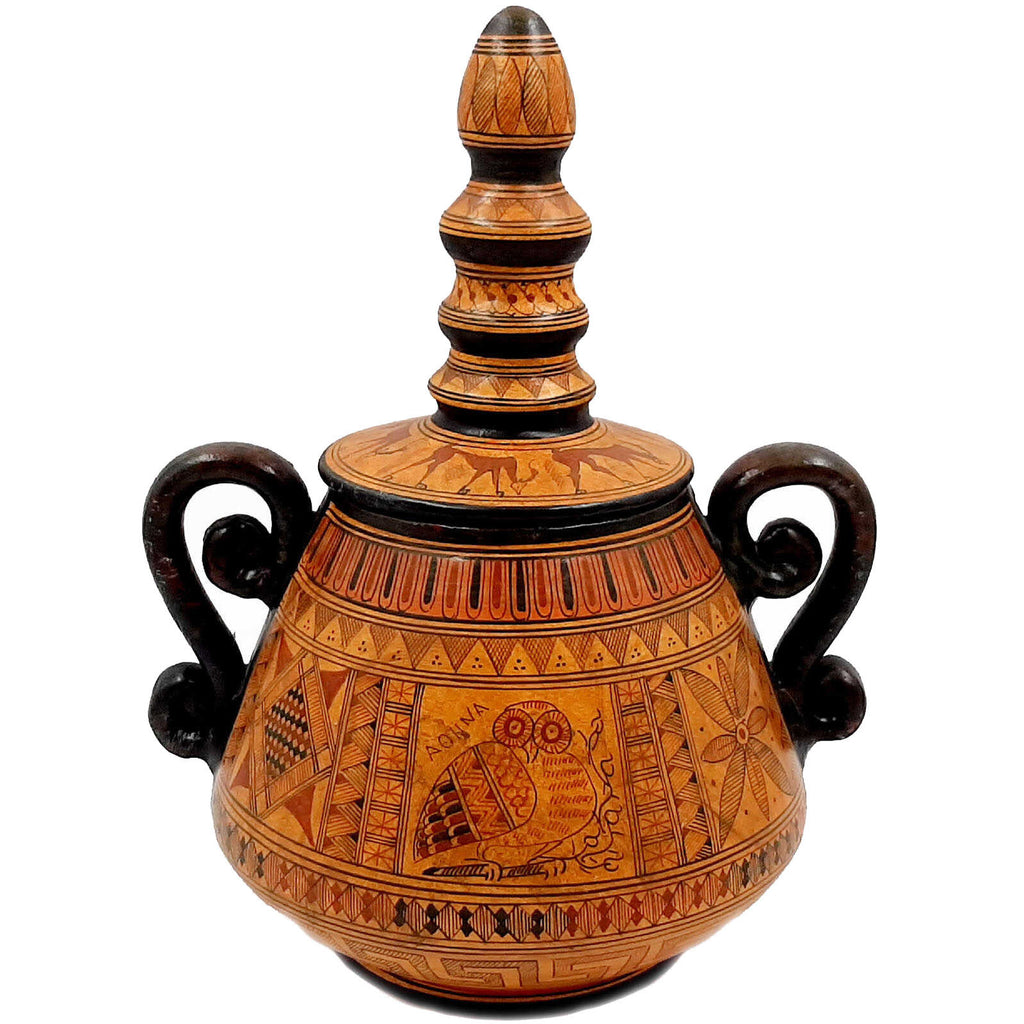 Greek Basket vase with lid 27cm,Geometric Art