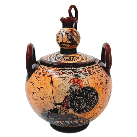 Greek Ceramic Canister 20cm with lid, Satyr with Manaeds - ifigeneiaceramics