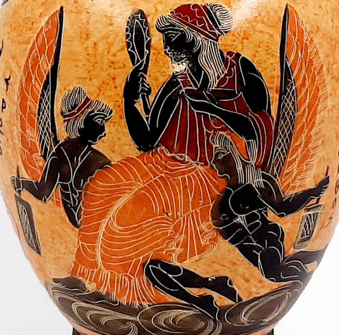 Greek Ceramic Pottery Vase,Amphora 22cm,Showing Goddess Aphrodite with Eros and Pothos - ifigeneiaceramics