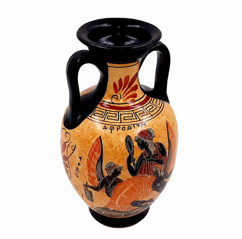 Greek Ceramic Pottery Vase,Amphora 22cm,Showing Goddess Aphrodite with Eros and Pothos - ifigeneiaceramics