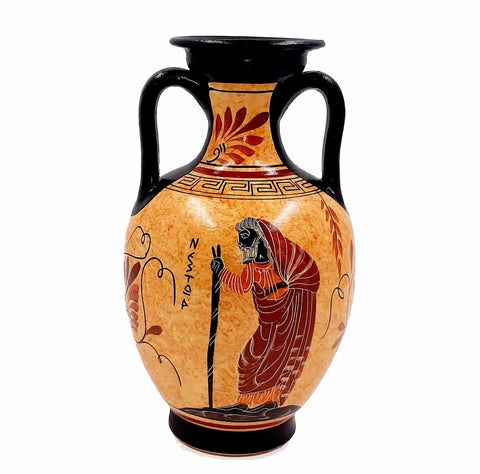 Greek Ceramic Pottery Vase,Amphora 22cm,Showing Goddess Aphrodite with Eros and Pothos - ifigeneiaceramics
