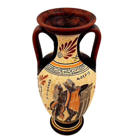 Greek Ceramic Pottery,Amphora 26cm,Adonis with Goddess Aphrodite - ifigeneiaceramics