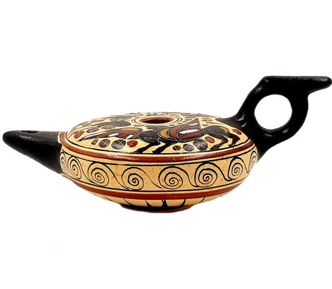 Greek Ceramic lamp ,Corinthian art Painting,Length 20cm, Width 12cm - ifigeneiaceramics