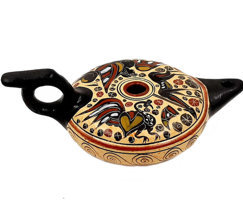 Greek Ceramic lamp ,Corinthian art Painting,Length 20cm, Width 12cm - ifigeneiaceramics