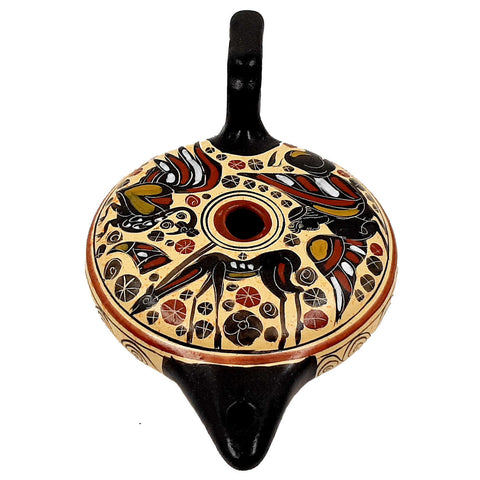 Greek Ceramic lamp ,Corinthian art Painting,Length 20cm, Width 12cm - ifigeneiaceramics