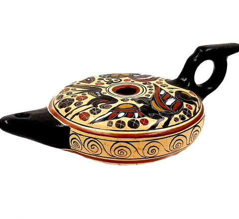 Greek Ceramic lamp ,Corinthian art Painting,Length 20cm, Width 12cm - ifigeneiaceramics