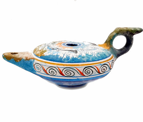 Greek Ceramic lamp  ,Cretan art Painting,Length 20cm, Width 12cm - ifigeneiaceramics