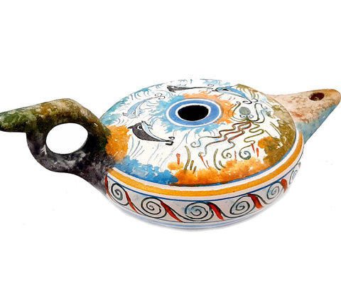 Greek Ceramic lamp  ,Cretan art Painting,Length 20cm, Width 12cm - ifigeneiaceramics