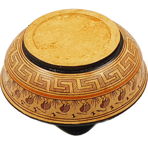 Greek Geometric Pottery basket 18cm Diameter,Owl in the middle - ifigeneiaceramics