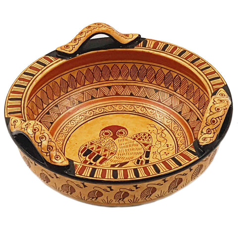 Greek Geometric Pottery basket 18cm Diameter,Owl in the middle - ifigeneiaceramics