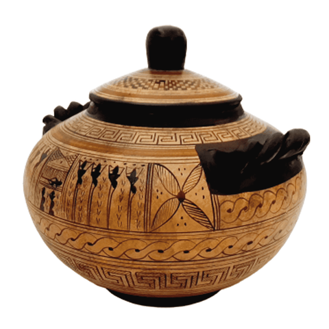 Greek Pyxis  19cm, Geometric Art Pottery - ifigeneiaceramics
