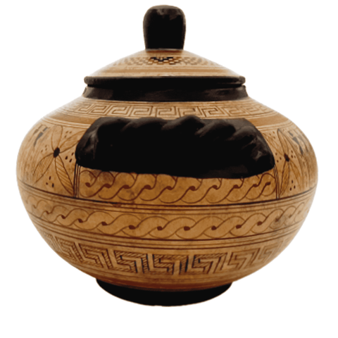 Greek Pyxis  19cm, Geometric Art Pottery - ifigeneiaceramics