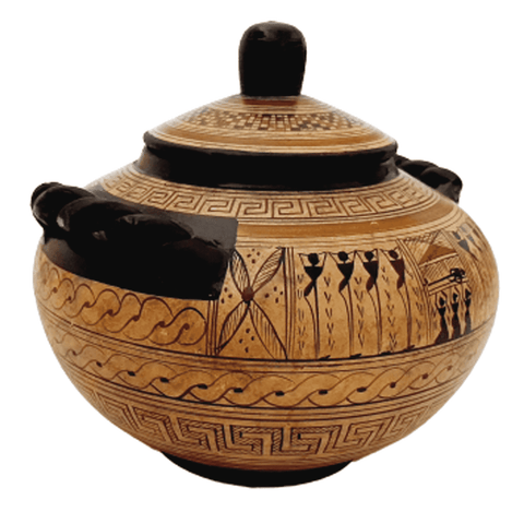 Greek Pyxis  19cm, Geometric Art Pottery - ifigeneiaceramics