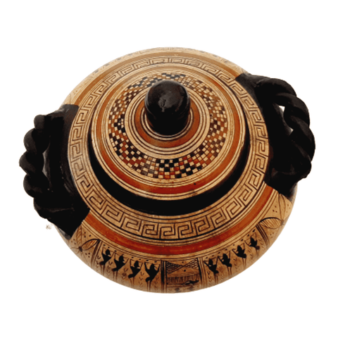 Greek Pyxis  19cm, Geometric Art Pottery - ifigeneiaceramics