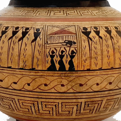 Greek Pyxis  19cm, Geometric Art Pottery - ifigeneiaceramics