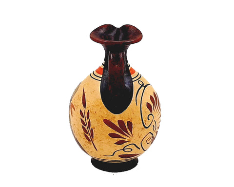 Greek Oinochoe 11,5cm,Yellow background,shows God Dionysus - ifigeneiaceramics