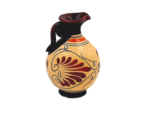 Greek Oinochoe 11,5cm,Yellow background,shows God Dionysus - ifigeneiaceramics