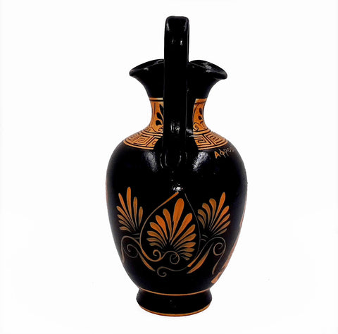 Greek Oinochoe Red figure Pottery 19cm, shows God Hephaestus with Thetis,Goddess Aphrodite - ifigeneiaceramics
