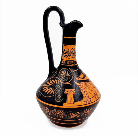 Greek Oinochoe Red figure Pottery Vase 25cm, Nymphs - ifigeneiaceramics