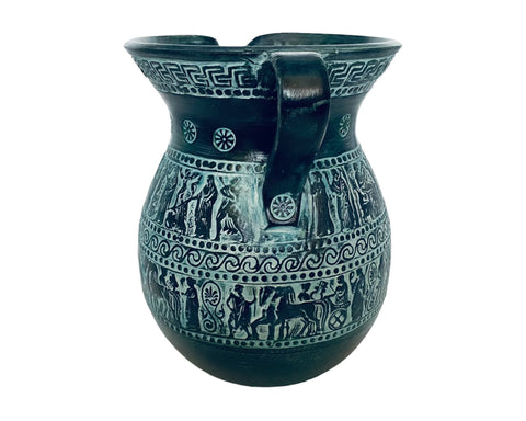 Greek Oinochoe,Relief terracotta,Pottery Vase 21cm,Ancient Greek Mythology Scenses