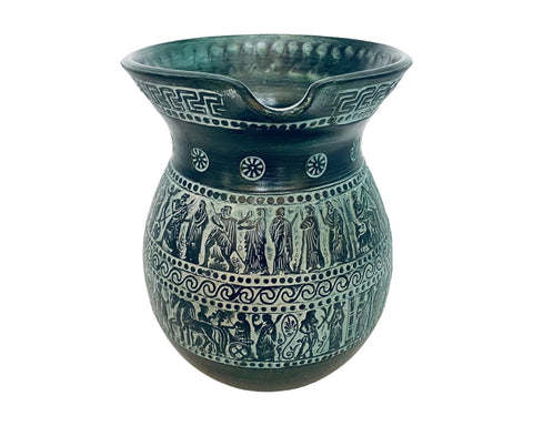 Greek Oinochoe,Relief terracotta,Pottery Vase 21cm,Ancient Greek Mythology Scenses