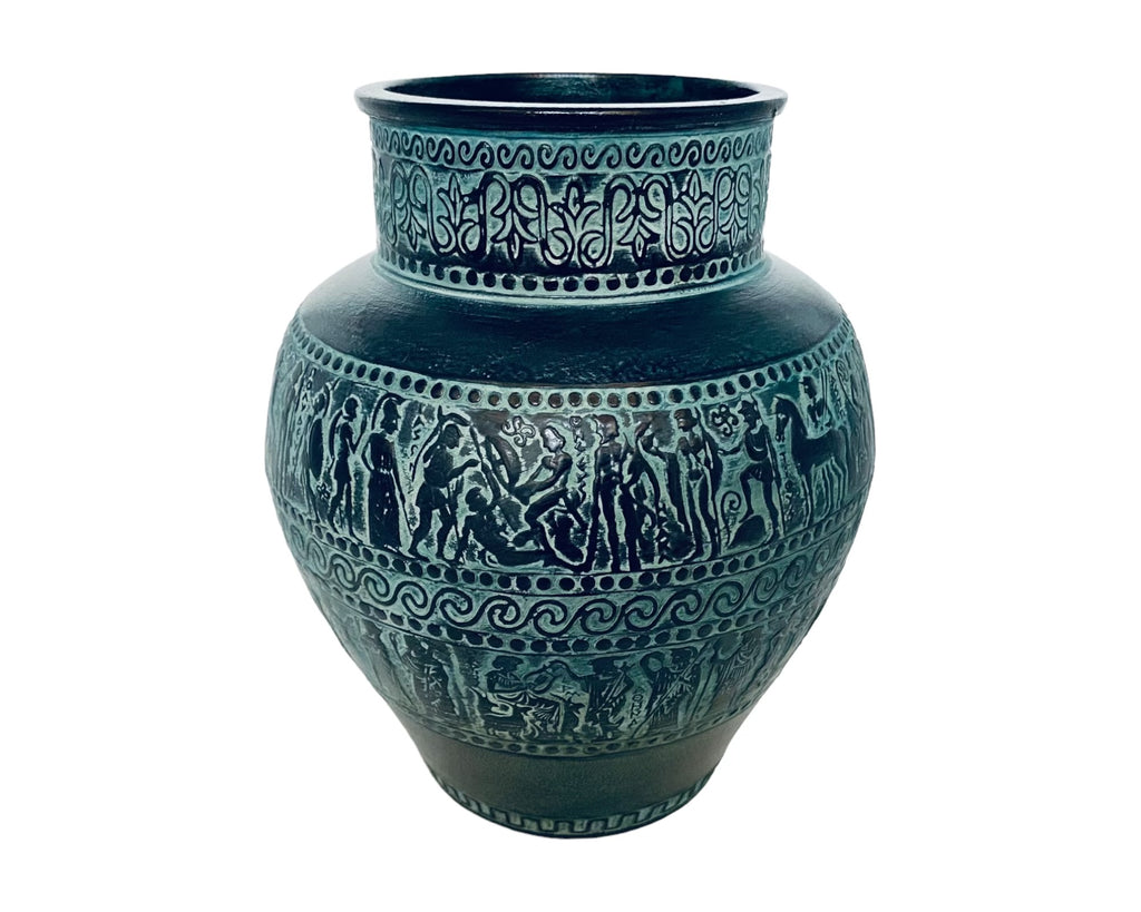Greek Pithari,Relief terracotta,Pottery Vase 21cm,Ancient Greek Mythology Scenses