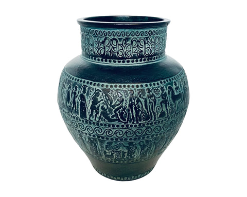 Greek Pithari,Relief terracotta,Pottery Vase 21cm,Ancient Greek Mythology Scenses