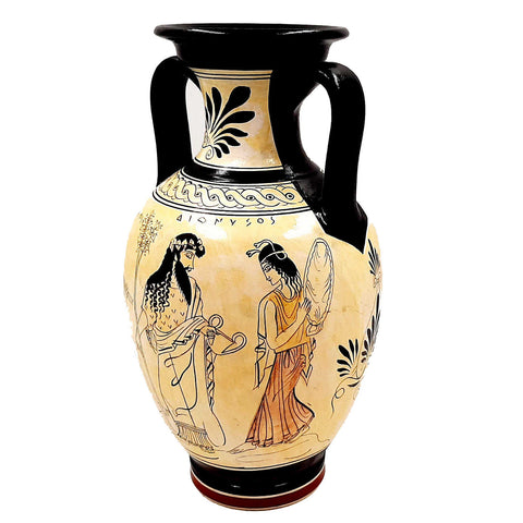 Greek Pottery Amphora 26cm,Attic White Ground,Oedipus and Sphinx,God Dionysus - ifigeneiaceramics