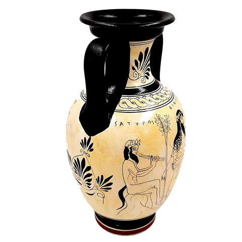 Greek Pottery Amphora 26cm,Attic White Ground,Oedipus and Sphinx,God Dionysus - ifigeneiaceramics