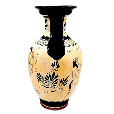 Greek Pottery Amphora 26cm,Attic White Ground,Oedipus and Sphinx,God Dionysus - ifigeneiaceramics