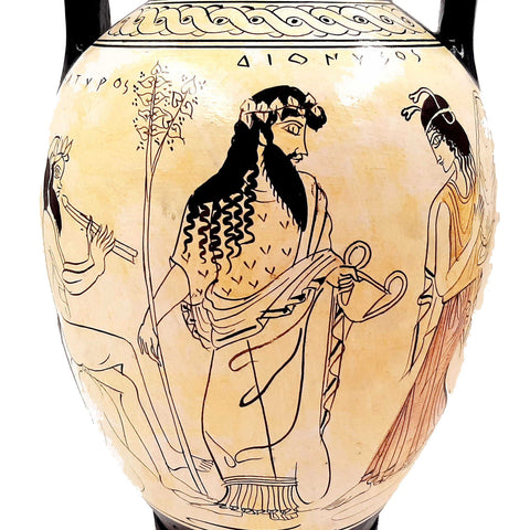 Greek Pottery Amphora 26cm,Attic White Ground,Oedipus and Sphinx,God Dionysus - ifigeneiaceramics