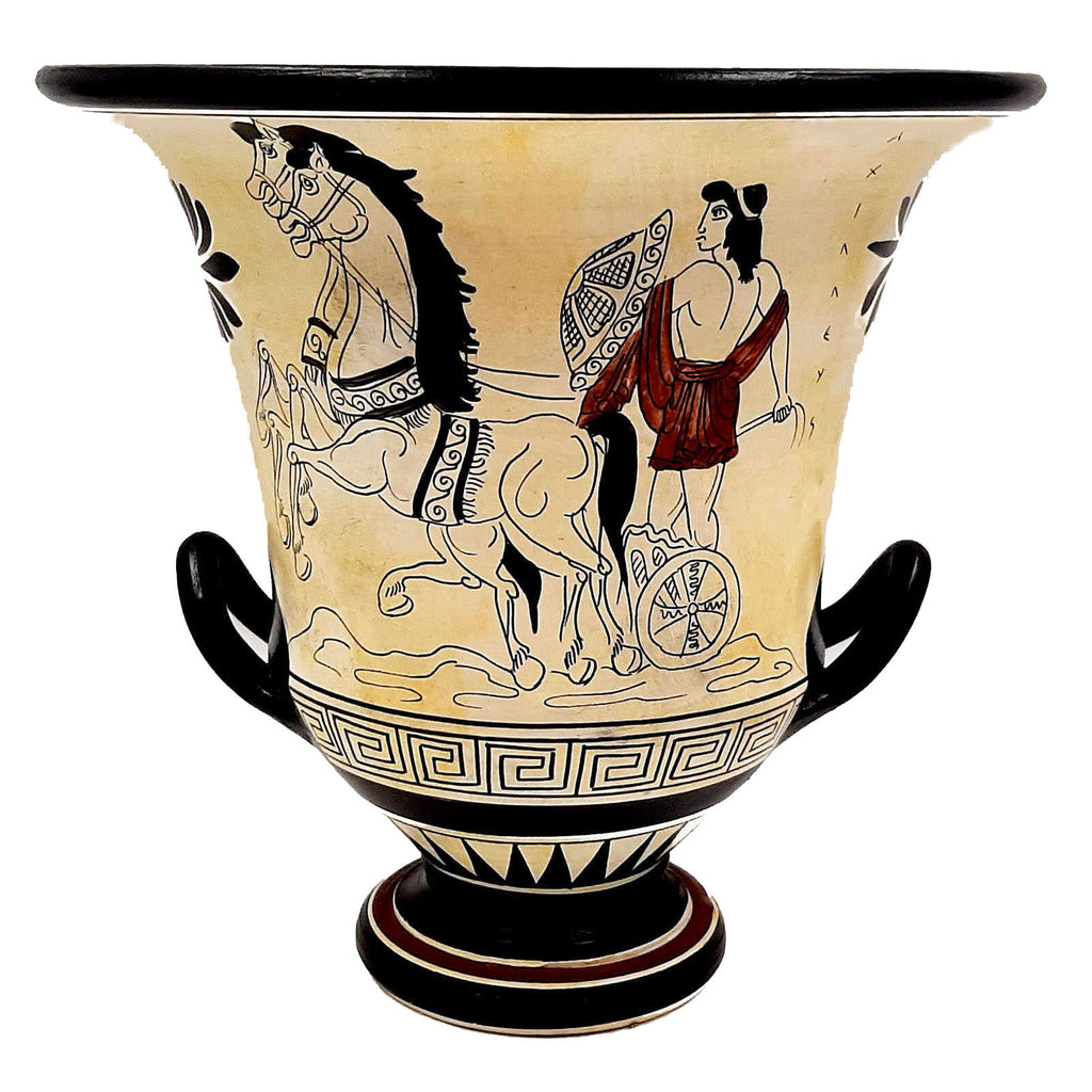 Greek Pottery Art,Krater 21cm ,Attic White Ground,Achilles,God Dionysus - ifigeneiaceramics
