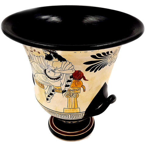 Greek Pottery Art,Krater 21cm ,Attic White Ground,Achilles,God Dionysus - ifigeneiaceramics