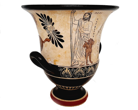 Greek Pottery Krater 26cm ,White Ground,Ades with Persephone,Perseus with Medusa - ifigeneiaceramics